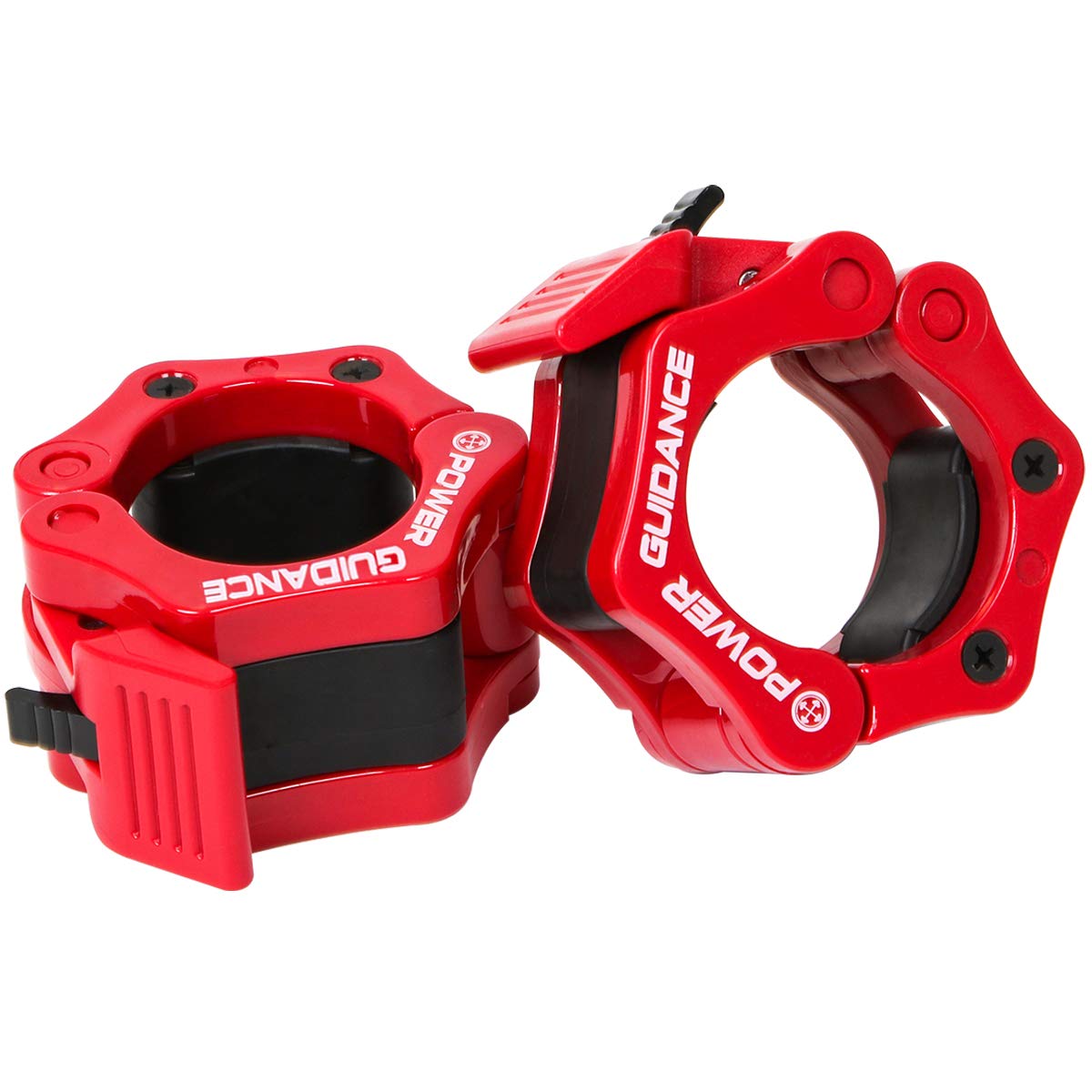 POWER GUIDANCE Weightlifting 50mm 2 inch Barbell Clamp Collar - Quick Release Pair of Locking 2" Olympic Bar - Great for Cross Training(Red)