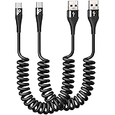 USB C Cable Fast Charging, 2Pack 3ft Coiled USB A to USB C Charge Cable for Car, USB-C Charging Cord Compatible with iPhone 17/16/15/Pro Max/Plus/Samsung Galaxy S20 S10 and More Type C Devices-Black