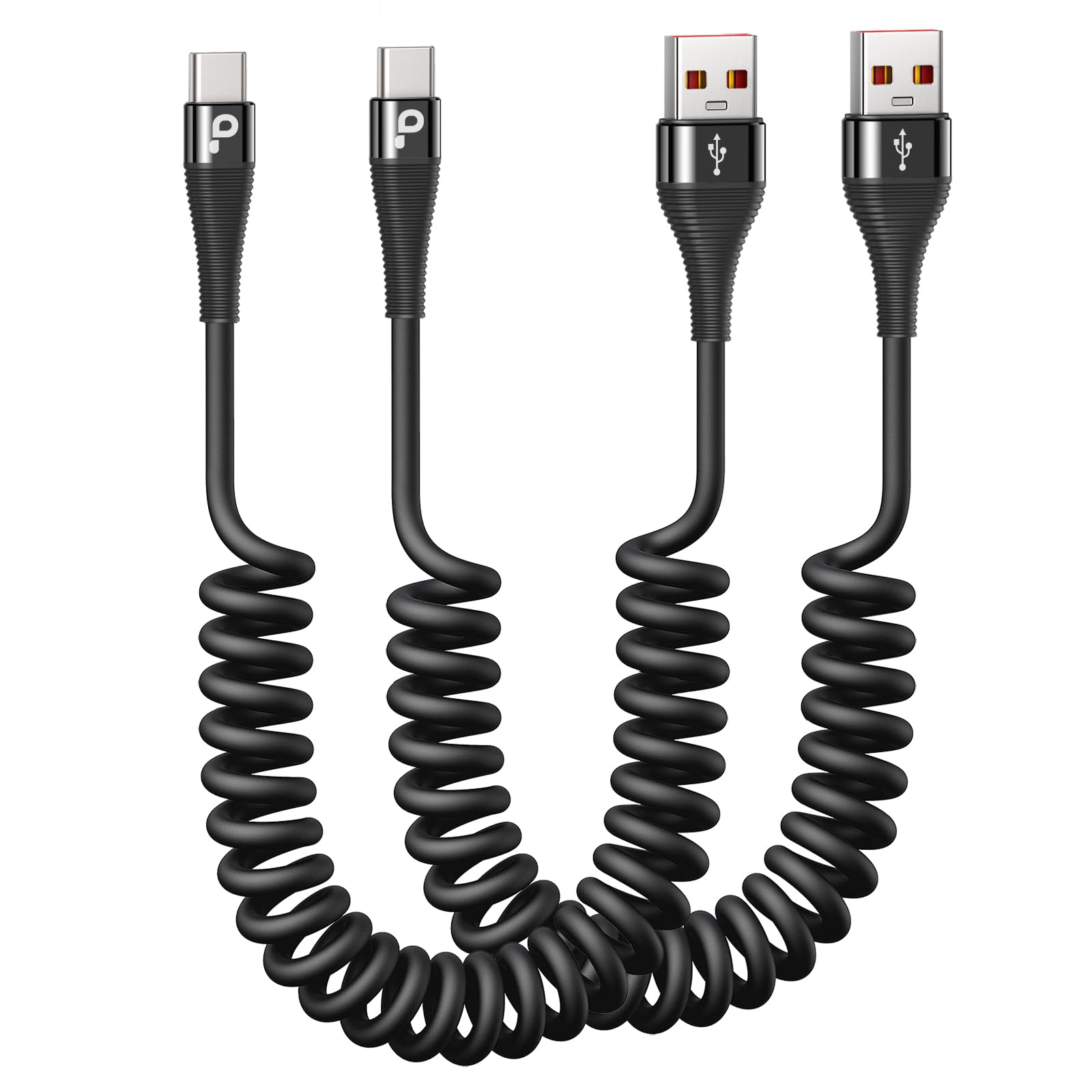 Photo 1 of PRAKIE USB C Cable Fast Charging 5FT, Coiled USB A to USB C Cable for Car, Type C Charge Cord USB-C Charging Cable Compatible with iPhone 17/16/15/Samsung Galaxy S20 and More USB C Devices-Black 2Pack