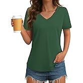 GKBK Womens T Shirts V Neck Short Sleeve Cotton Tops Summer Curved Hem Trendy Basic Tee Shirt S-XXL
