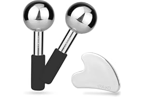 VRAIKO ICE Globes for Facials & Gua Sha Set, Gua Sha Facial Tools and Cryo Sticks with Unbreakable Steel, Face Massager Cooling Rollers for Dark Circles, Puffiness and Lymphatic Drainage (Black)