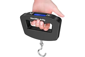 Flexzion Digital Luggage Scale, Baggage Weight Scale, 110 Lb (50 Kg) with 10g Deviation, Portable Handheld Suitcase Weight Scale with Hook for Travel, Fish Weighing, Black