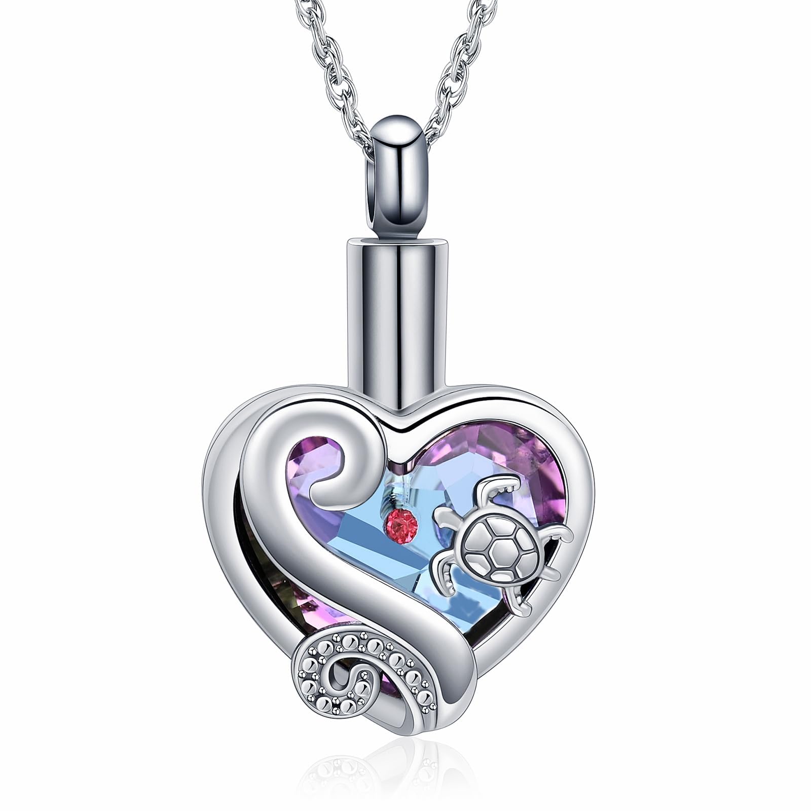 QGJNSGC Heart Urn Necklaces for Ashes Sea Turtle Crystal Cremation Jewelry Keepsake Memorial Urns Pendant Jewellery for Pets/Human
