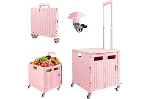 Katsuyoku Foldable Utility Cart with Wheels, Grocery Cart with Wheels Collapsible Rolling cart, Collapsible Basket for Shoppi
