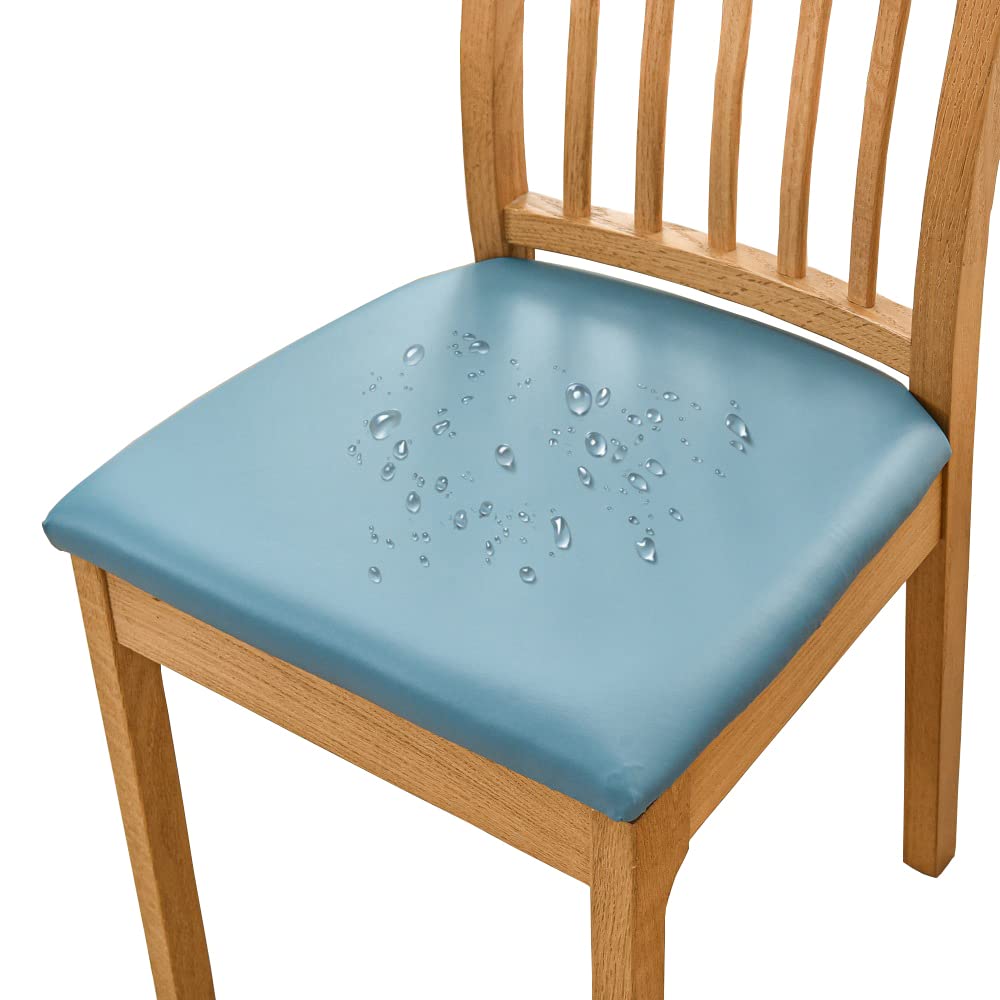 Bestenrose Dining Chair Covers for Set of 6 Waterproof Seat Slipcover PU leather Seat Covers for Dining Room kitchen Chairs Removable Chair Seat Cushion Cover with Fixing Buckle