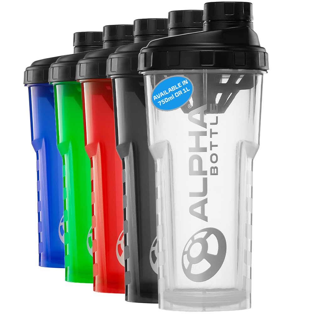 Alpha Designs Protein Shaker Bottle 750ml - 0.75L Gym Bottle for Protein Shakes - Leakproof Screw Cap - Clear