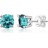 SugarTang Moissanite Stud Earrings, 1-2 CT Diamond Earrings 18K White Gold Plated/S925 Sterling Silver Earring（Blue/Yellow/Green)