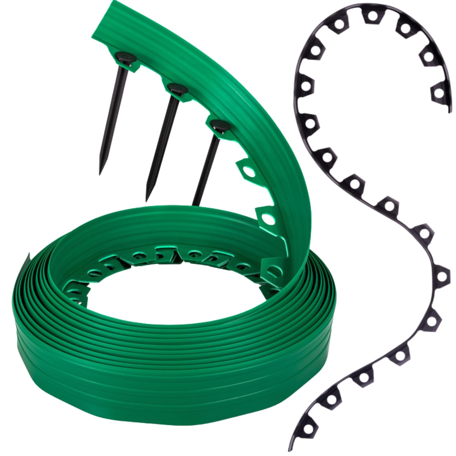 GARDENIX Flexible Plastic Lawn Edging, Weather-Resistant Lawn Edging, Flower Bed Edging, Round, Flower Bed Border, Green, 10 m, 20 Ground Anchors, 6 cm Height for Gardens and Robotic Lawnmowers