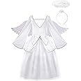 ReliBeauty Angel Costume for Kids White Fancy Princess Tulle Dress with Wings and Halo
