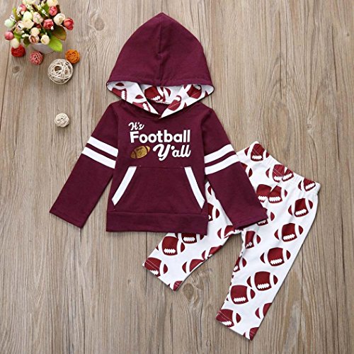 CSSD Toddle Infant Baby Boy Girl Letter Hoodie Tops+Pants Football Outfit Clothes Set 6M-4T (70, Wine)