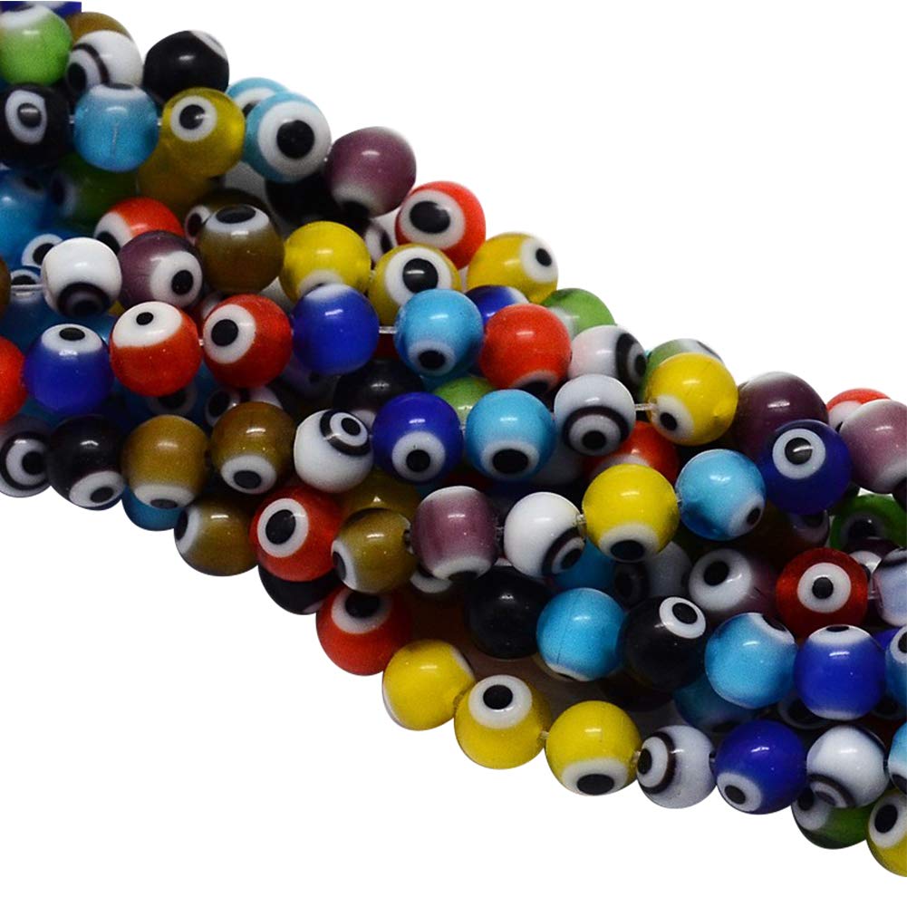 NBEADS 1 Strand (about 100 Pcs/Strand) 4mm Random Mixed Color Handmade Evil Eye Lampwork Beads Round Glass Beads for Bracelet Jewelry Making