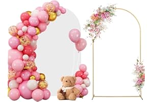 SuuWoee 7.2 FT Wedding Arch Backdrop Stand and White Arch Cover, Gold Balloon Arched Frame White Cover for Birthday Party Ceremony Bridal Baby Shower Event Decor