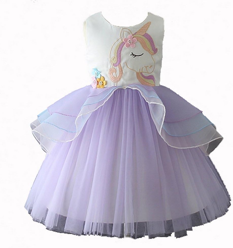Girls Princess Unicorn Tutu Costume Dress Dancing Tulle Summer Sleeveless Cosplay Birthday Party Fancy up Dress (Purple, 2 - 3 years)