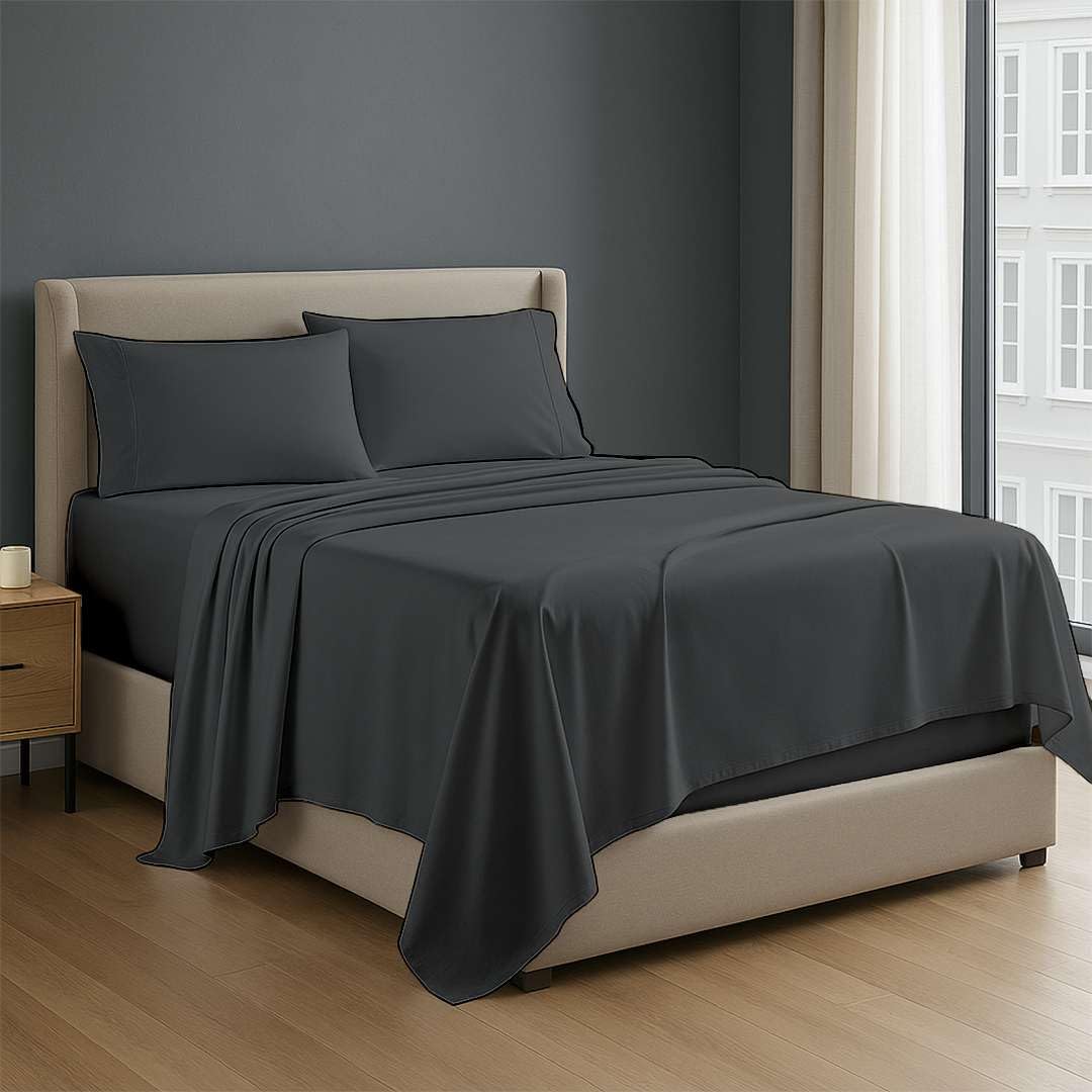 Photo 1 of 4 Piece Premium Sheet Set Cotton Queen, 100% Egyptian Cotton, 15 Inch Deep Pocket of Cotton Sheets, Dark Grey Solid