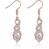 Fashion Rose Gold-Tone Cubic Zirconia Infinity Dangle Drop Earrings For Women Sensitive Ears CZ Crystal Wedding Hypoallergenic