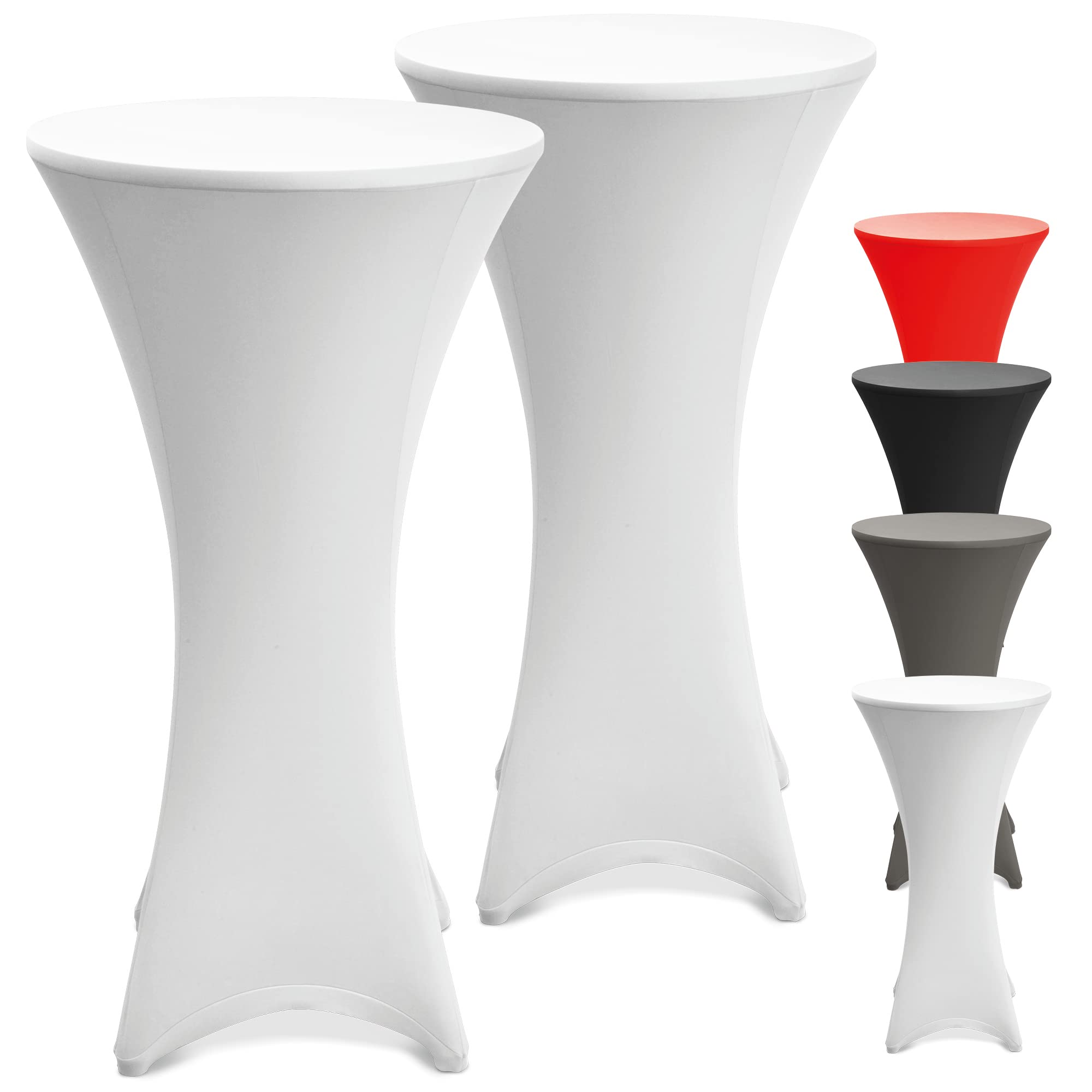 Beautissu 2 Set of Stretch Cover Stella Spandex Poseur Table Cocktail Tablecloth Ø 80-85 cm Event Decoration - White