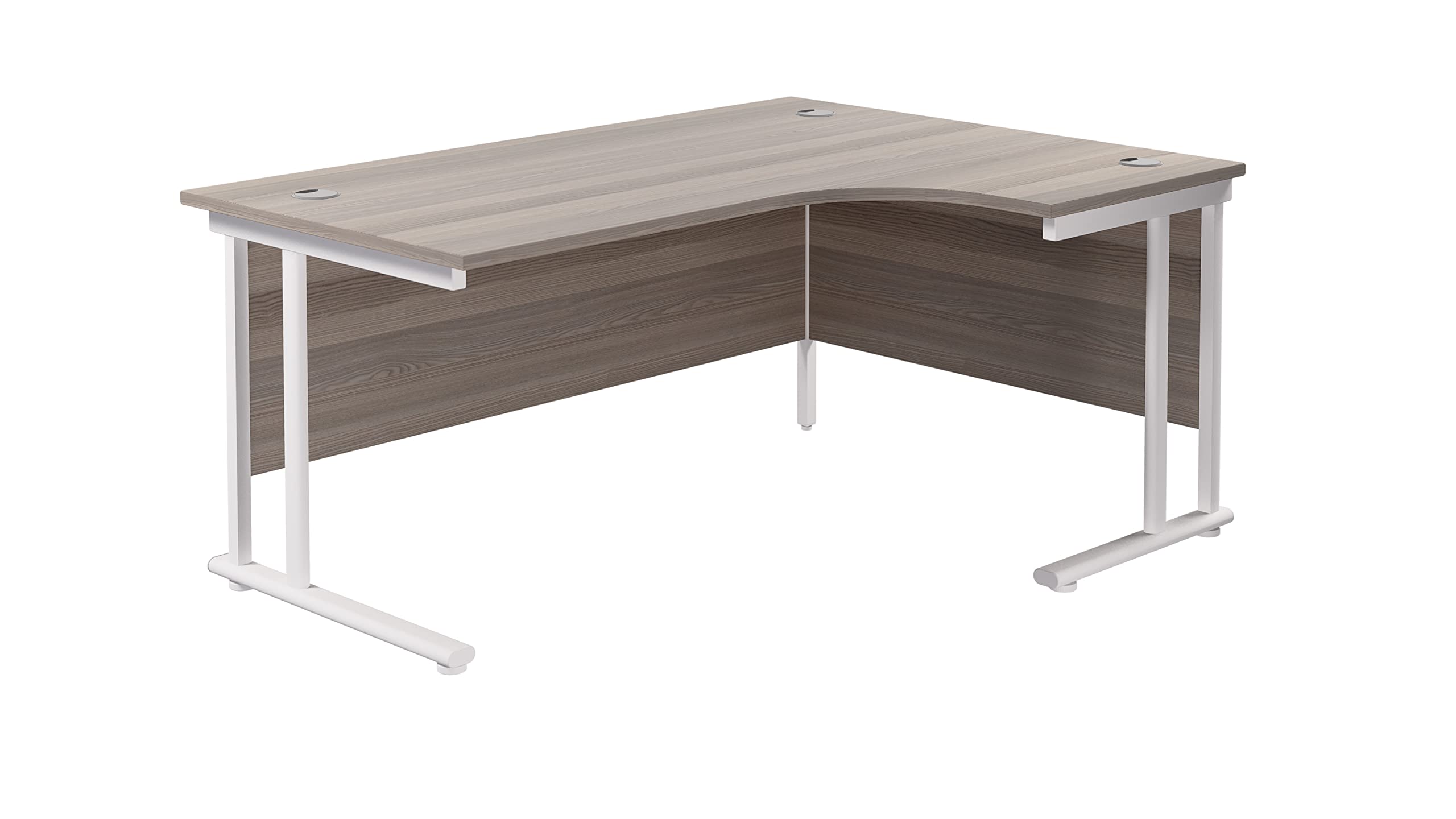 Office Hippo - L Shaped Office Desk 160 x 120cm. Large Corner Computer Desk For Home Office With Integrated Cable Ports, Ideal For Work, Study, Gaming And Hobby Workstation (Grey Oak/White)