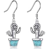 MONGAS Cactus Earrings Sterling Silver Western Plant Cactus Drop Dangle Earrings Turquoise Jewelry Gifts for Women