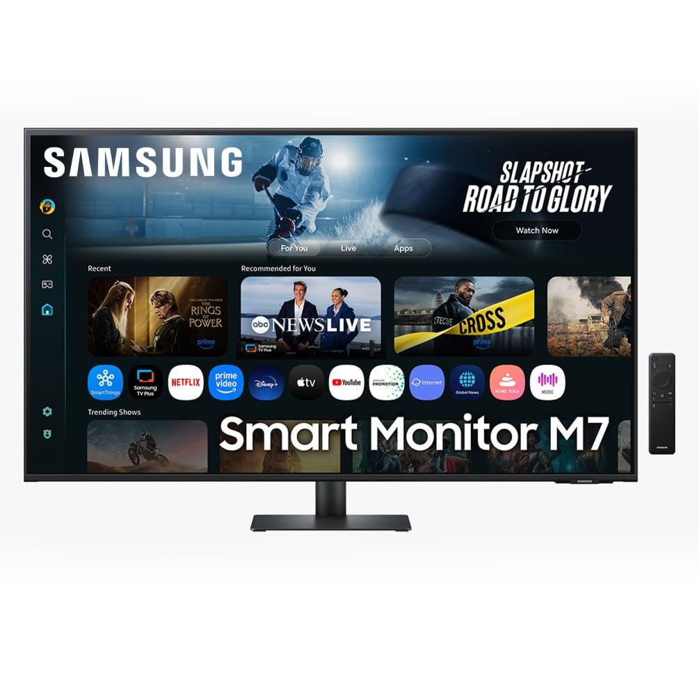 Samsung Smart Monitor M7 (S43FM702), Flat 43'', 3840x2160 (UHD 4K), Smart Hub con AI, Office 365, Gaming Hub, Speaker Integrati, Telecomando, WiFi, HDMI, USB-C
