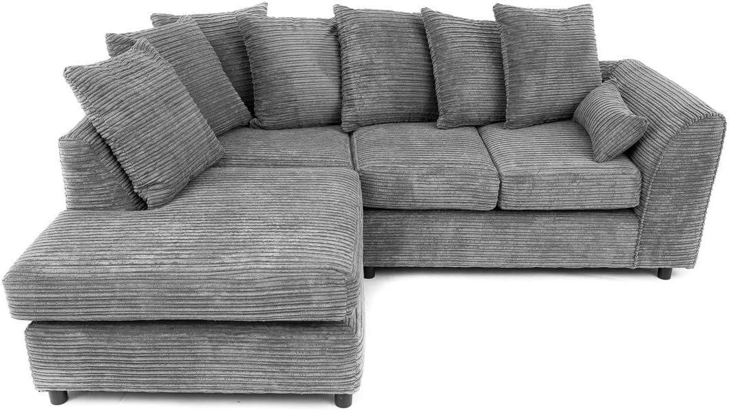 Home & Garden Store Porto Jumbo Cord Corner Sofa Grey Left Settee Full