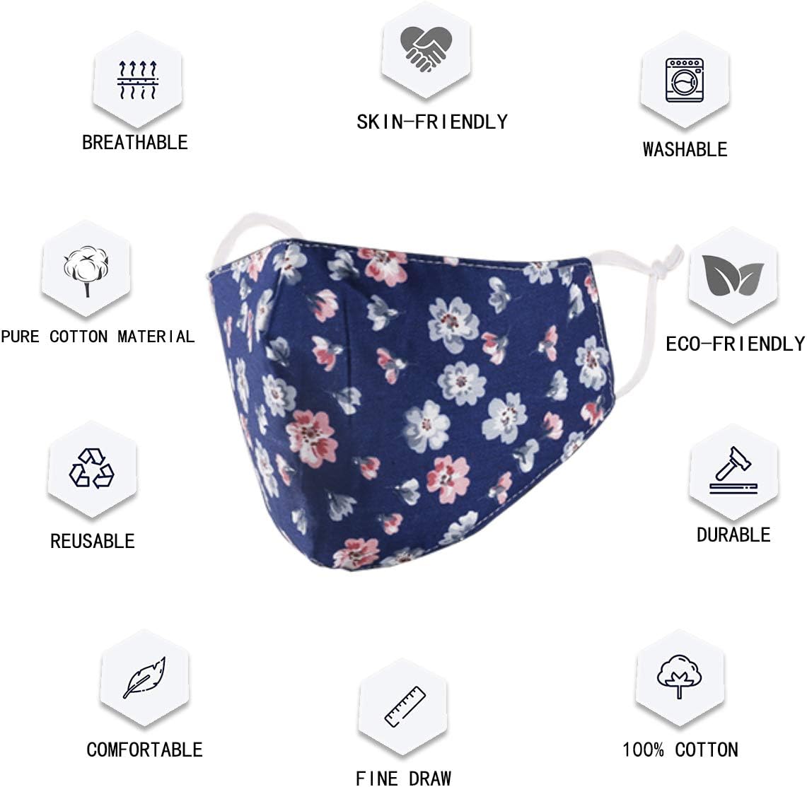 Fashion Cotton Face Mask Reusable for Women Men, mascarillas de Tela para la con diseño, Washable Breathable Designer Cloth Fabric Madks, Adult Earloop Mouth Nose Cover Floral Flower : Sports & Outdoors
