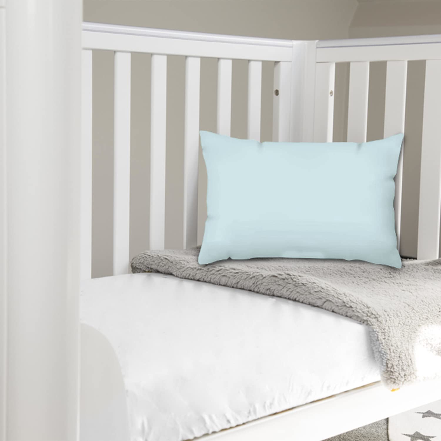 Pizuna Crib Pillow Cover 40x60cm Baby Blue, 2pc 400 Thread Count 100% Long Staple Cotton Highly Breathable Sateen Weave Baby Toddler Pillow Cases For Boys And Girls By