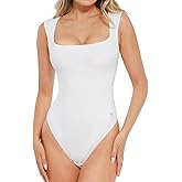 Popilush Bodysuits for Women - Sleeveless Square Neck Thong Bodysuit Tummy Control Double Lined Going Out Corset Tops