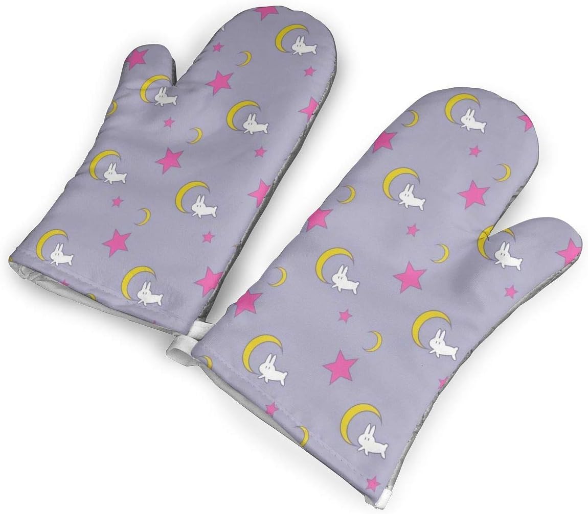 CHENMr Oven Mitts Sailor Moon - Rabbit Moon Star Cooking Gloves for BBQ,Frying, Baking Premium Heat Resistant Durable Mitts