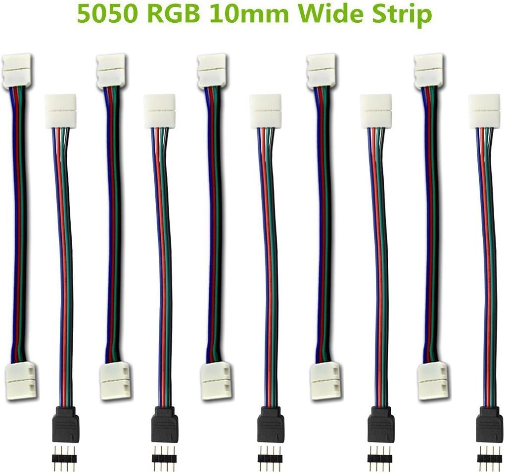 SurLight 5pcs LED 5050 RGB Strip Light Connector Cable + 5pcs Female Connector Wire + 5pcs 4-pin Male Connector, 10mm Wide Free Welding Connector Gapless Strip to Strip Jumper for 5050 LED Strips