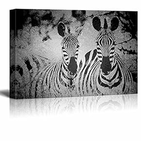 Animal Theme Two Zebras on Grunge Background in...