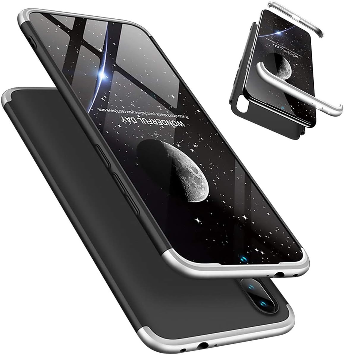 Xiaomi Redmi Note 7/Note 7 Pro Case,Laixin 360° Full-Cover PC 3 in 1 Protective Shell with [Screen Protector] Anti-Scratch Ultra Thin Bumper for Xiaomi Redmi Note 7/Note 7 Pro (Silver & Black)