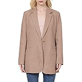 Amazhiyu Womens Linen Blend Notched Buttoned Blazer Jackets Long Sleeve Casual Office Coat