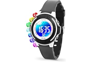 TixYolo Digital Kids Watch with 7 Color Lights 50M Waterproof,Alarm,Stopwatch,Soft Strap,Children Gifts Sports Watch for Boys Girls 5-12 Years