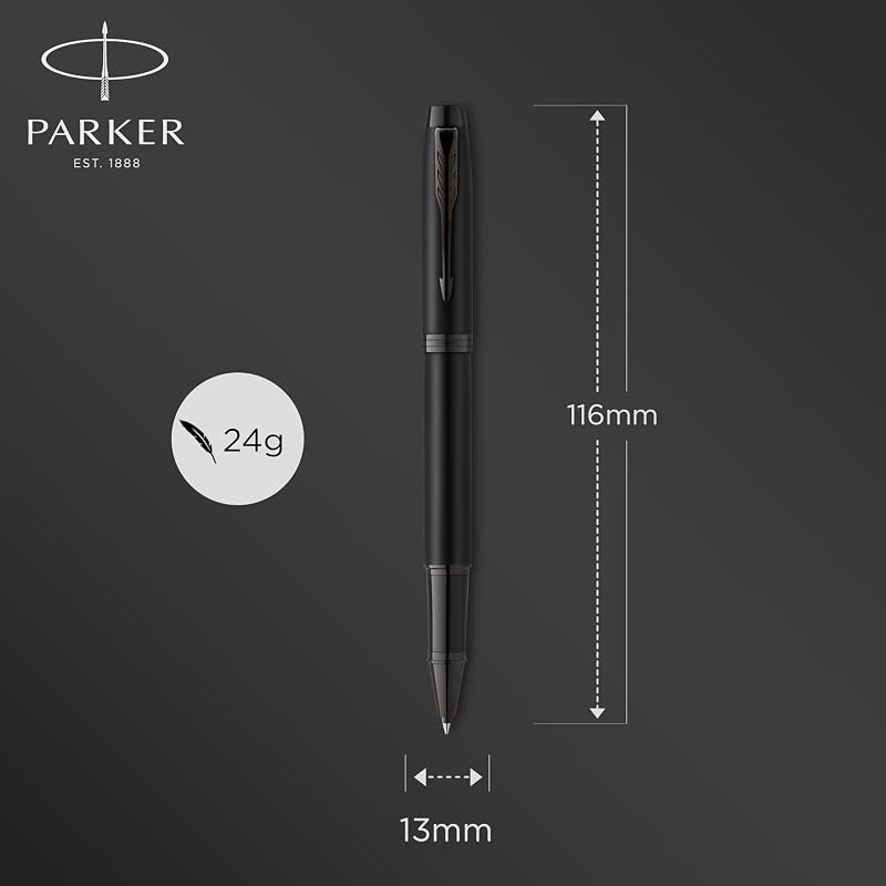 IM penna roller | Nero opaco con finiture nere | Punta fine con ricarica di inchiostro nero | Confezione regalo