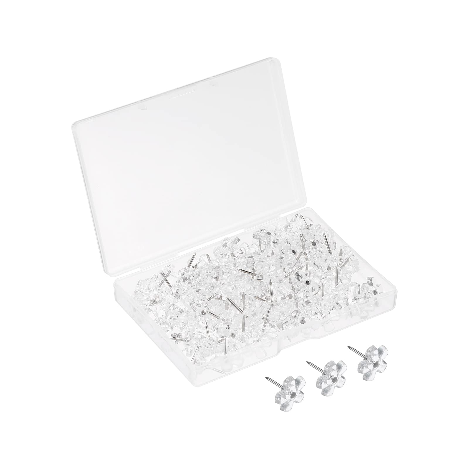 PATIKIL Push Pins, 100 Pack Flowers Shaped Plastic Decorative Thumb Tacks Steel Point for Office Cork Board, Clear