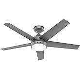 Hunter Skyflow Outdoor Ceiling Fan with LED Lights & Wall Control (Matte Silver)