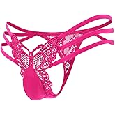 ChiaoLezhee Mens Sexy Butterfly Thong Lingerie, Sissy Floral Lace, Girly String Panties, Low Rise Femboy Underwear