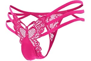 ChiaoLezhee Mens Sexy Butterfly Thong Lingerie, Sissy Floral Lace, Girly String Panties, Low Rise Femboy Underwear