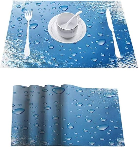Non Slip Wipeable Placemats Place Mats, Grunge Realistic Water Drops Bubbles on Worn Scr, for