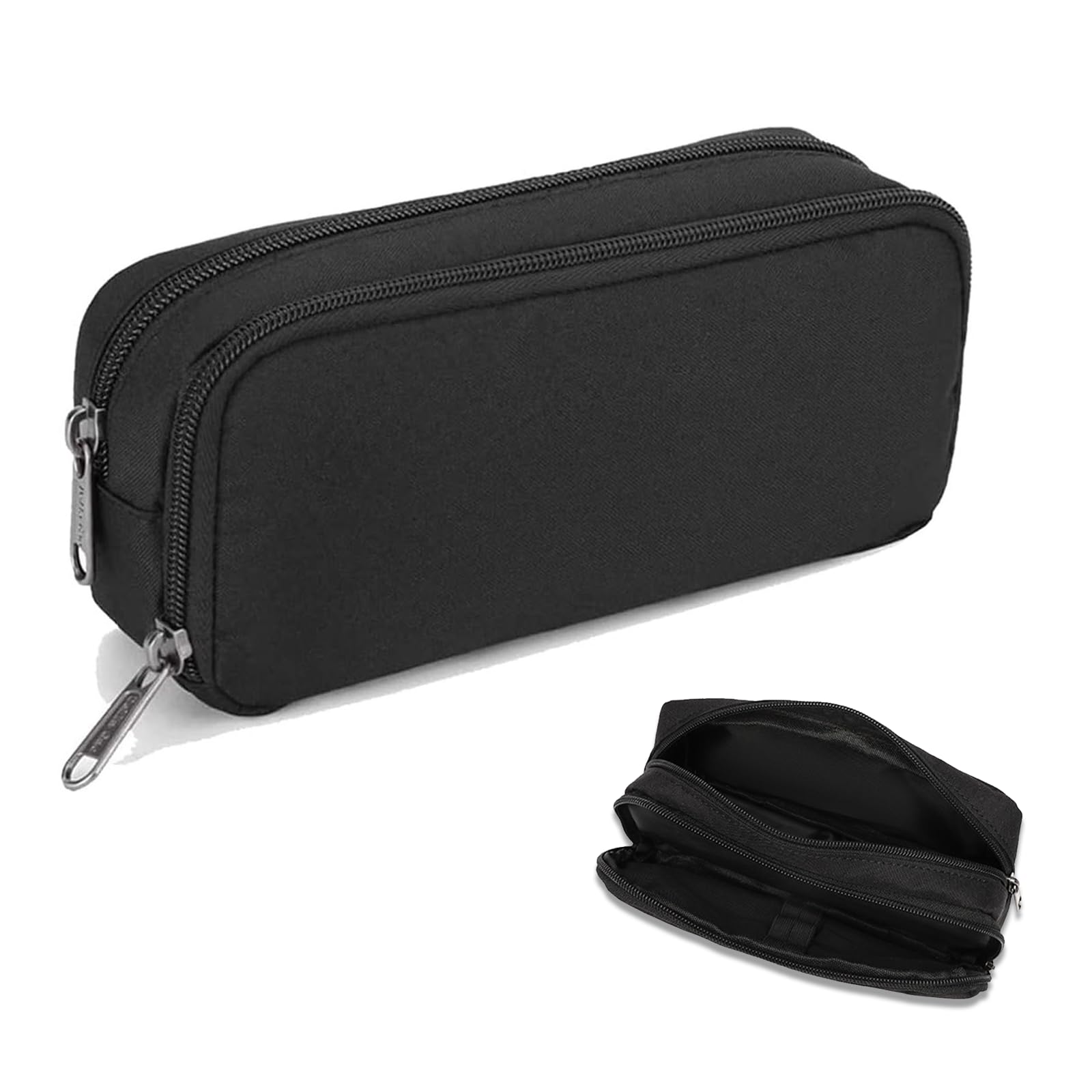Gunwon 1 Pcs Black Stationery Pencil Case Bag,Large Pencil Cases Durable Shell Big Capacity Zip Compartment Case Holder,Big Capacity Storage Pencil Bag Case for School College Office Stationery