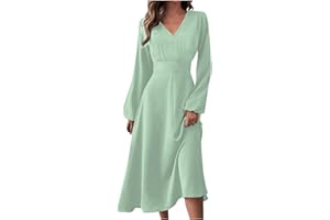 GENERIC Spring Dresses for Women 2024 Summer Midi Dresses Casual Fashion V-Neck Long Sleeve Solid Color Dress Sexy Party Prom Dress