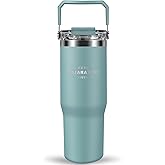 Insulated tumbler with lid and straw,tumbler with handle and flip straw cup traveler 30 oz water bottle mug Vacuum Sealed Cupholder Friendly BPA-Free Leak-Proof (Blue)