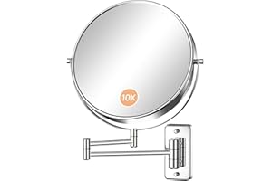 Gospire 9 Inch Extra Large Wall Mounted Mirror with 1X/10X Magnification, 360° Swivel & Extendable, Chrome Polished Finish for Bathroom Vanity, Shaving & Makeup (Men & Women)