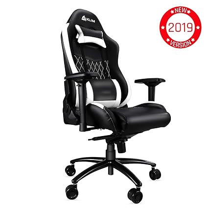 KLIM Esports - Qualitativ hochwertiger Gaming Stuhl - Neu - Präzise Verarbeitung - Einstellbar - Weiße Polsterung [ Neue 2019