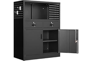 Yizosh Metal Storage Cabinet with 2 Drawers and Locking Doors,- 41.3" Steel Lockable Storage Cabinet with Shelves for Home Office,Garage,School (Black)