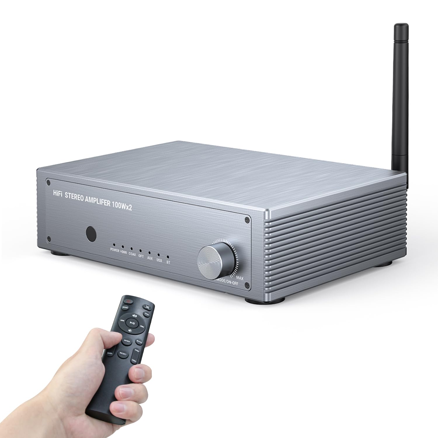 Photo 1 of Inwa Bluetooth Audio Power Amplifier, 200W 2 Channel Amplifier Mini Hi-Fi Stereo Receiver, Stereo Amp w/HDMI(ARC), Opt, Coax, USB, RCA, for Home Speakers 100W x 2 with Bass and Treble Control