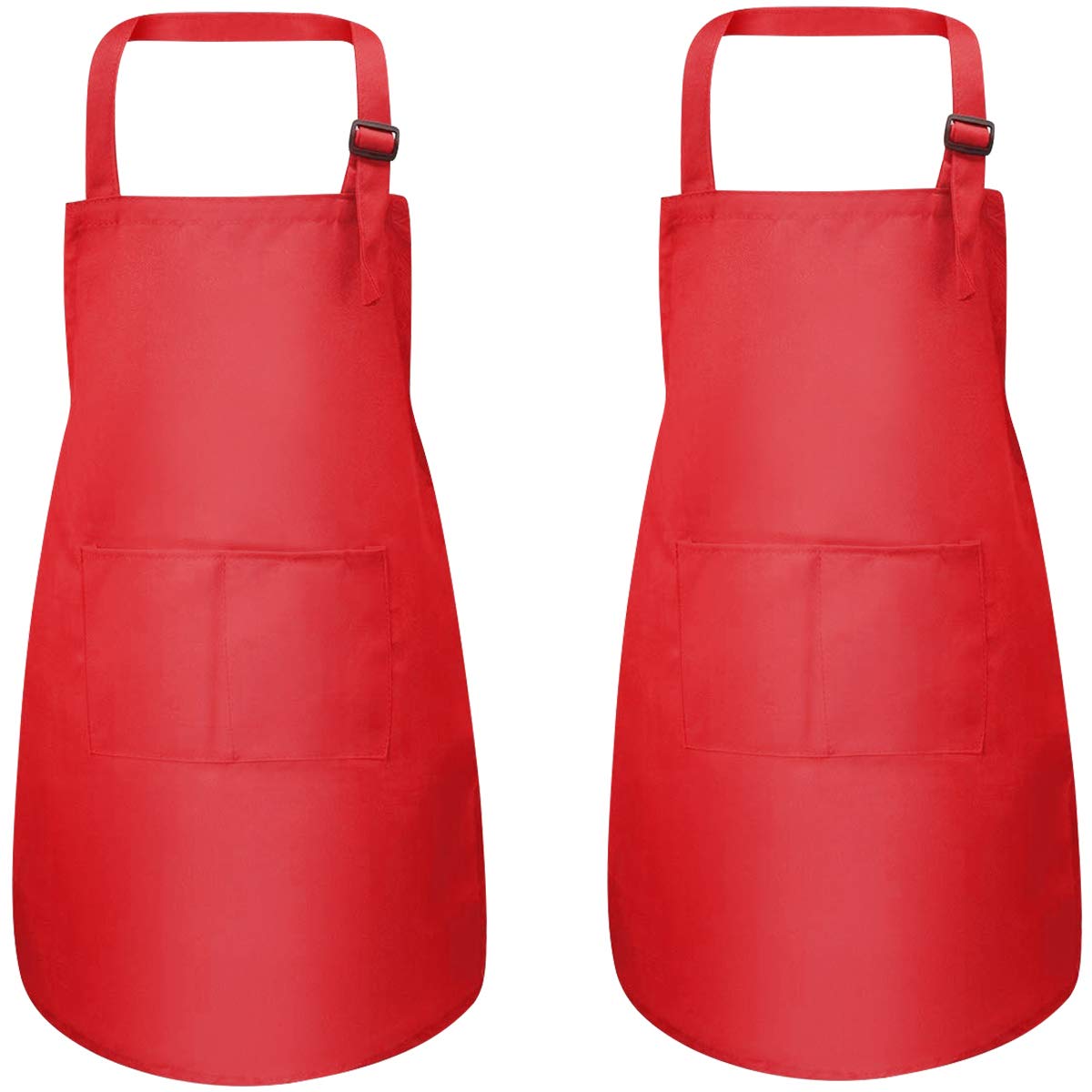 2 Pcs Red Kids Apron with Pockets, Adjustable Children Chef Aprons for Boys Girls, Toddler Kitchen Cooking Garden Bib Aprons, Kids Artist Aprons for Baking Crafting Painting BBQ (7-13 Age)