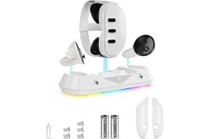 JDDWIN Fast Charging Dock for Oculus Meta Quest 3, Magnetic Charging Station for Quest 3 with RGB LED Light for Quest 3 Headset and Touch Controller, Charging Stand Accessories with 2 Rechargeable Batteries