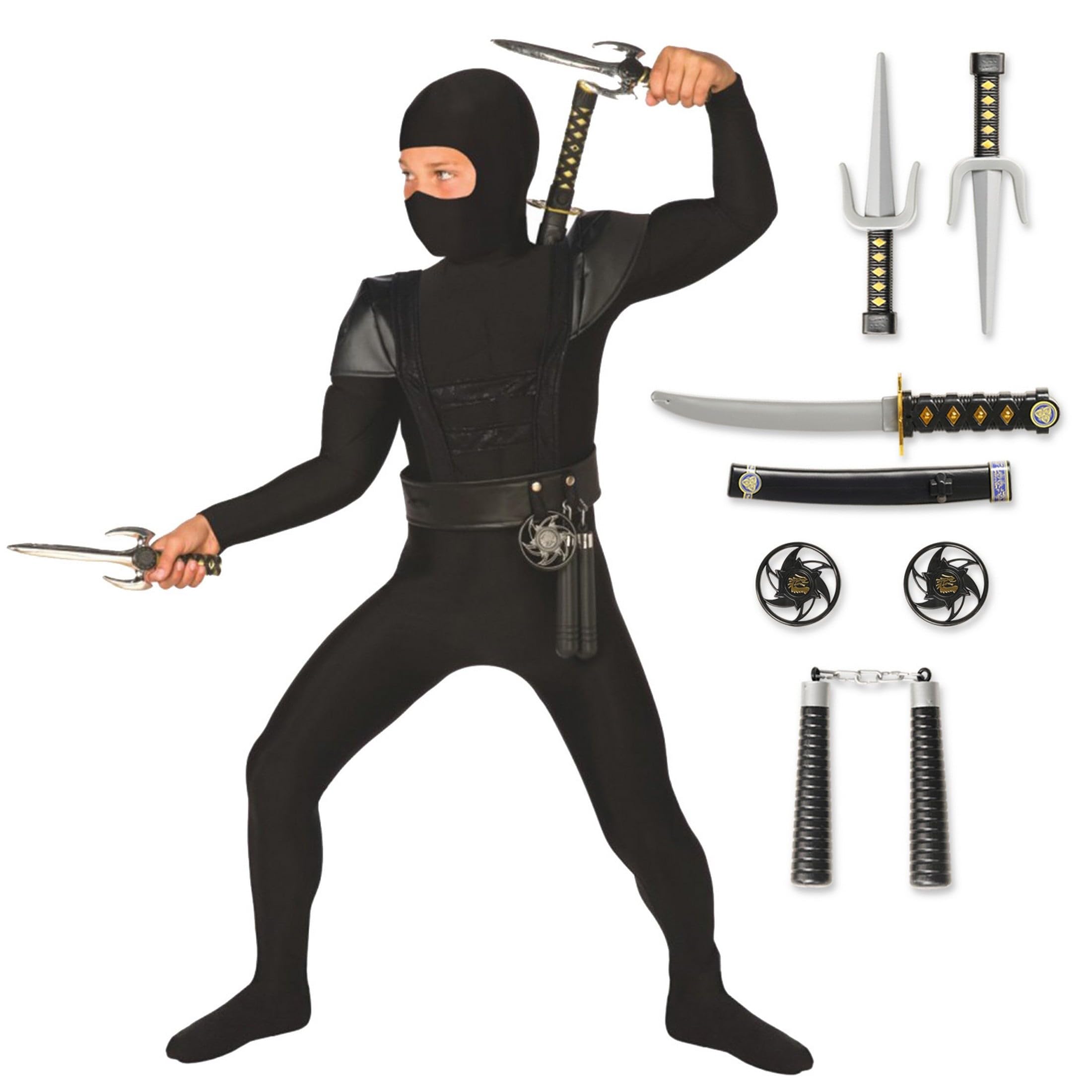 Morph Ninja Kostüm Kinder Jungen und Mädchen, Ninja Anzug Schwarz, Faschingskostüme Kinder Junge, Karneval Kostüm Kind, 4-6 Jahre 9