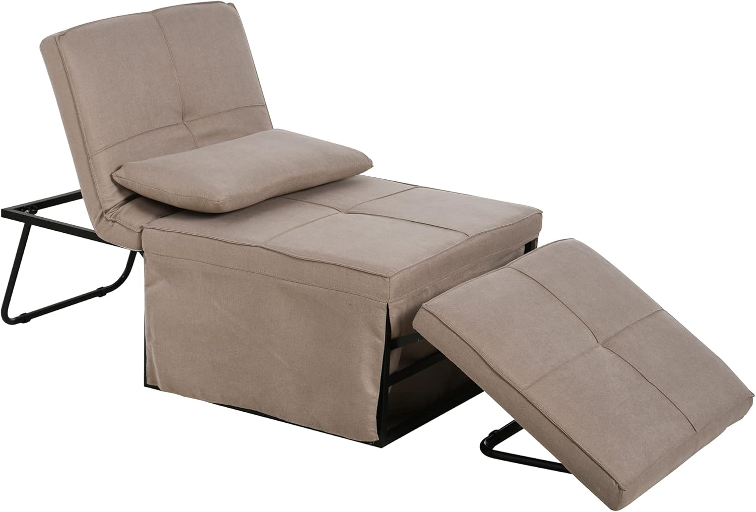 HOMCOM 4 in 1 Multi Function Folding Single Sofa Bed with Ottoman Sleeper Adjustable Backrest Lounger Convertible Upholstered Couch for Living Room Small Space, Light Coffee